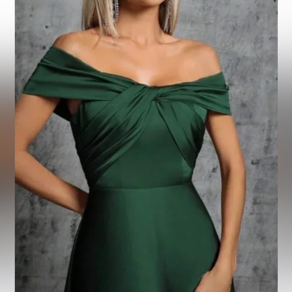 Luxe off shoulder party formal evening satin gown dress - Picture 15 of 15